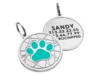 Емальований Адресник для Собак BronzeDog Лапка на Фоні Об'ємної Павутинки Бірюзовий  L(922313) 