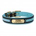 Нашийник для Собак Шкіряний BronzeDog Premium з Літою Латунною Фурнітурою та Адресником Чорно-Блакитний  L(61032/Т) 