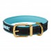 Нашийник для Собак Шкіряний BronzeDog Premium з Літою Латунною Фурнітурою та Адресником Чорно-Блакитний  L(61032/Т) 