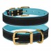 Нашийник для Собак Шкіряний BronzeDog Premium з Літою Латунною Фурнітурою та Адресником Чорно-Блакитний  L(61032/Т) 