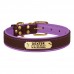 Нашийник для Собак Шкіряний BronzeDog Premium з Литою Латунною Фурнітурою та Адресником Коричнево-Фіолетовий  L(62079/Т) 