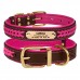 Нашийник для Собак Шкіряний BronzeDog Premium з Литою Латунною Фурнітурою та Адресником Коричнево-Рожевий  XL(62087/Т) 