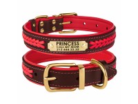 Нашийник для Собак Шкіряний BronzeDog Premium з Литою Латунною Фурнітурою та Адресником Коричнево-Червоний  M(61063/Т) 