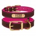 Нашийник для Собак Шкіряний BronzeDog Premium з Литою Латунною Фурнітурою та Адресником Коричнево-Рожевий  XL(62087/Т) 