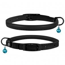 Нашийник для Котів Круглий Шкіряний BronzeDog Premium з Дзвіночком Чорний  2XS(00301/Т) 