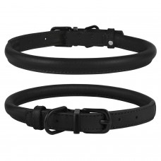 Нашийник для Собак Круглий Шкіряний BronzeDog Premium з Металевою Фурнітурою Чорний  2XS(00311/Т) 