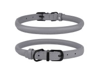 Нашийник для Собак Круглий Шкіряний BronzeDog Premium з Металевою Фурнітурою Сірий  L(003511/Т) 