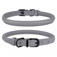 Нашийник для Собак Круглий Шкіряний BronzeDog Premium з Металевою Фурнітурою Сірий  L(003511/Т) 