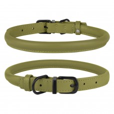 Нашийник для Собак Круглий Шкіряний BronzeDog Premium з Металевою Фурнітурою Оливковий  XL(00365/Т) 