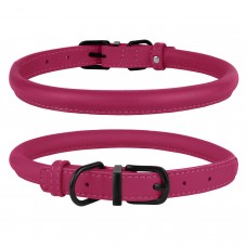Нашийник для Собак Круглий Шкіряний BronzeDog Premium з Металевою Фурнітурою Рожевий  XL(00367/Т) 