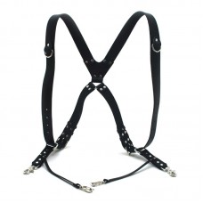 Розвантаження портупея Zoo-hunt для фотографа шкіряна для двох камер регульована чорна 